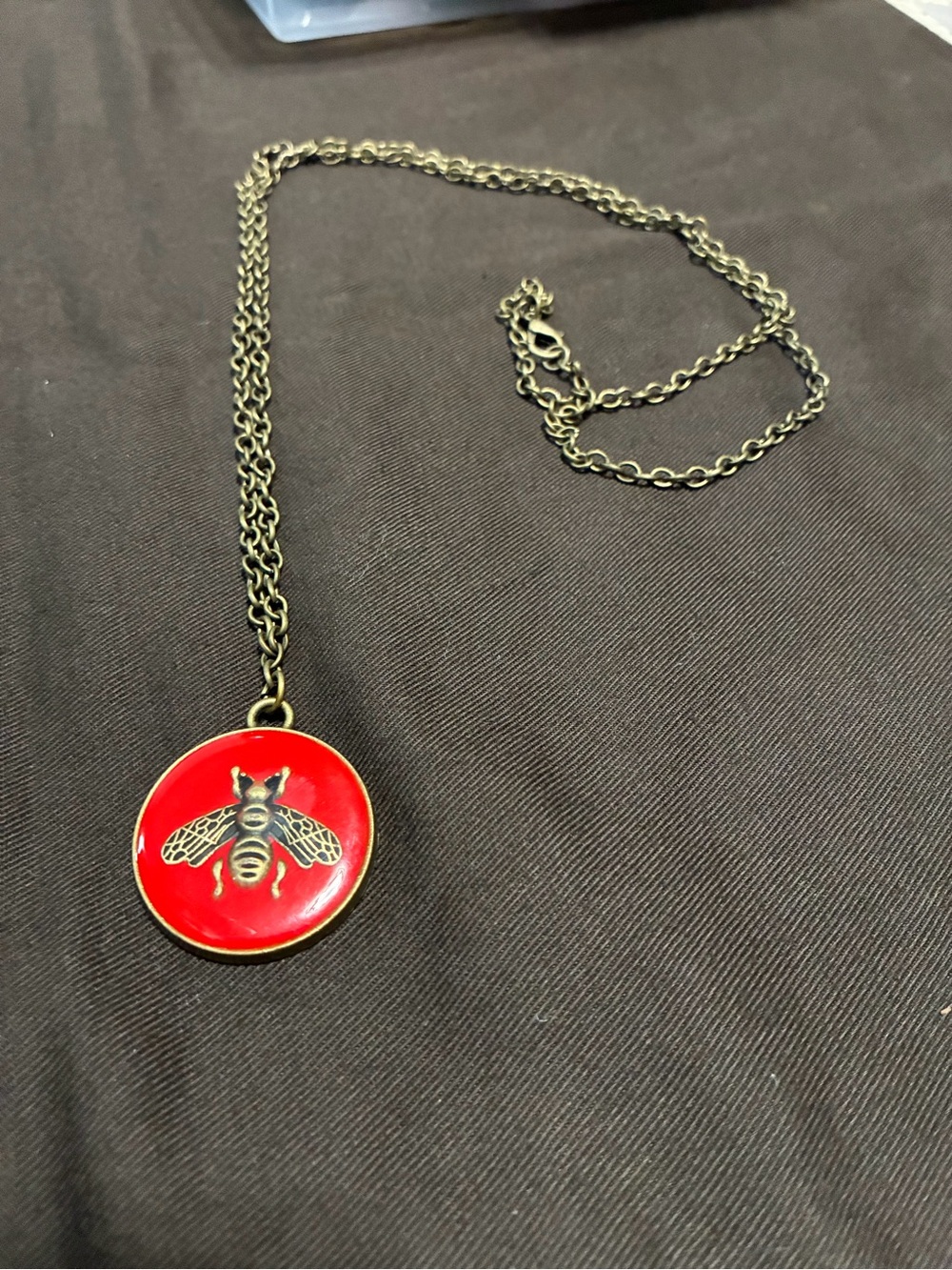 Red Enamel Bee Pendant Necklace - Women's Fashion Jewelry